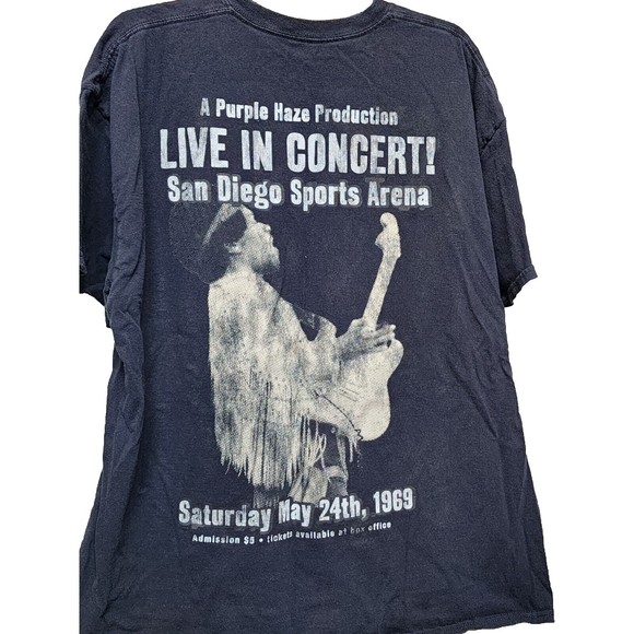 Jimi Hendrix Size 2X Retro Purple Haze 1969 2 sided Black Band T-Shirt San Diego - Picture 3 of 4